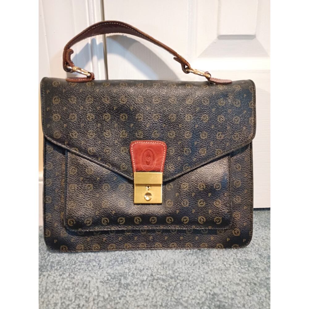 Authentic Pollini Monogram Handbag Stylish Designer Satchel Bag 11"X9.5" Italy